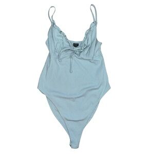 3/$25 🍄 Wild Fable Blue Ribbed Tie Front Ruffled Bodysuit Size XS